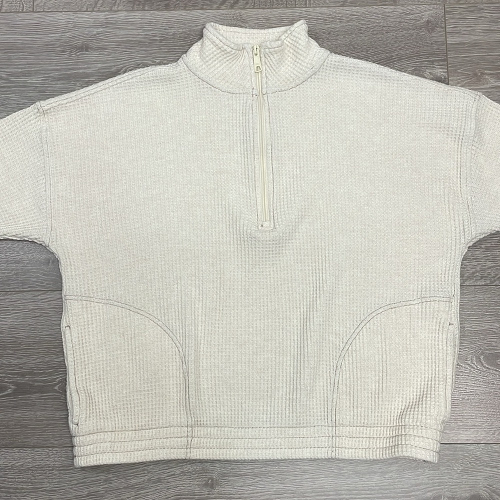 Aerie Waffle Knit Quarter Zip Pullover Long Sleeve Thermal Top M